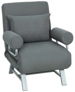 HOMCOM Fotoliu Pat 3 în 1 cu Spătar Reclinabil pe 5 Nivele, din Țesătură Efect de In, 73x78x81 cm, Gri Închis | Aosom Romania