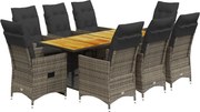 vidaXL Set mobilier grădină cu perne, 9 piese, gri, poliratan