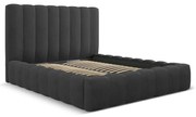 Pat matrimonial gri antracit tapițat cu spațiu de depozitare cu somieră 160x200 cm Kelp – Micadoni Home