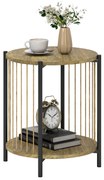 HOMCOM Masă Auxiliară Rotundă de 2 Nivele cu Raft și Structură de Oțel pentru Sufragerie Dormitor 43,5x43,5x51 cm Lemn Natural | Aosom Romania