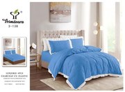 Lenjerie De Pat Dublu 4 Piese Cu Volanase Si Fluturi - Albastru