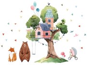 Autocolant de perete pentru copii Ambiance Giant Tree and the Hut of Happiness, 90 x 120 cm