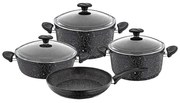 Set Vase de Gătit, 7 Piese, Interior din Granit (Anti-Aderent), Capacități 4.8 - 2 Litri, Capace din Sticlă Termorezistentă, Bază 3 Straturi (Inducție)