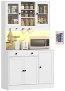 HOMCOM Mobilă de depozitare cu iluminare LED, dulapuri și sertar, uși din sticlă, telecomandă inclusă, alb | Aosom Romania