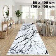 Traversă hol antiderapantă, 400 cm, model marmură, alb cu negru
