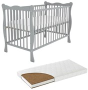 Patut din lemn masiv 120x60 cm Kidizi Isla gri si saltea cocos LUX 120x60x9 cm,reglabil pe 3 nivele, certificat EN71