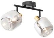 Plafoniera spot neagra cu auriu cu sticla fumurie 2 lumini - Zuzanna