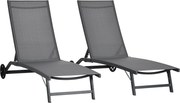 Outsunny Set de 2 Șezlonguri Rabatabile pe 5 Niveluri, Șezlonguri din Aluminiu și Țesătură Respirabilă, 66x165x102 cm, Albastru | Aosom Romania