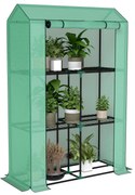 Outsunny Sera Mini cu 3 Niveluri, Copertină din PE cu Armătură și Ușă Rulabilă, 100x40x150 cm, Verde | Aosom Romania