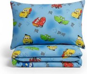 Set pilota 200x180 cm si 2 perne 50x70 cm din bumbac neted Cars Blue pentru pat -ASC6427968008161