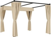 Outsunny Pergola 3 x 3(m) cu acoperis copertina retractabila si perdele, Foisor de exterior cu cadru metalic pentru gradina, Adapost de soare