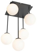 Plafoniera moderna neagra cu sticla opala cu 5 lumini - Atena