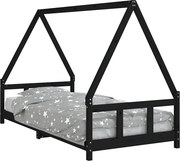 vidaXL Cadru pat pentru copii, negru, 90x200 cm, lemn masiv de pin