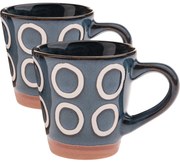Set de 2 căni ceramice Cercuri 100 ml, albastruînchis
