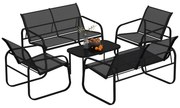 Outsunny Set de Mobilier de Grădină din 5 Piese, cu 2 Canapele, 2 Fotolii și o Măsuță de Cafea, 111x70x75 cm, Negru | Aosom Romania