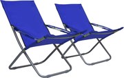 vidaXL Scaune de plajă pliante, 2 buc., albastru, material textil