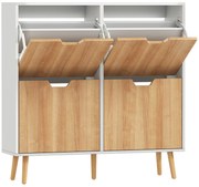 HOMCOM Dulap pentru pantofi 4 uși rabatabile 16 perechi cu etajeră reglabilă picioare din lemn de pin 95 x 26 x 95 cm natural | Aosom Romania