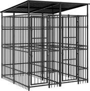 vidaXL Padoc pentru câini de exterior cu acoperiș, 3,69 m², oțel