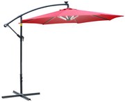 Outsunny Umbrelă de Grădină Roșu Închis cu Manivelă și Iluminat LED Solar, Rezistentă la Apă și UV, Φ295x245cm | Aosom Romania