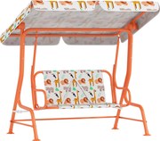 AIYAPLAY Leagăn pentru Copii cu 2 Locuri, Acoperiș Reglabil și Curele de Siguranță, Leagăn pentru Grădină și Interior din Oțel și Material Oxford, Max 60 kg, 112x75x120 cm, Portocaliu | Aosom Romania