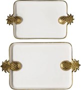 Set 2 tăvi albe din aluminiu cu mânere ananas, 51×30 cm