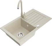 Mexen Pablo chiuvetă de granit cu 1 cuvă cu scurgător și robinet de bucătărie Telma, bej - 6510-69-670200-69