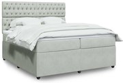 vidaXL Pat box spring cu saltea, gri deschis, 200x200 cm, catifea