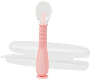 Lingurita bebe din silicon moale, cu maner flexibil, ventuza la baza si husa pentru depozitare Kidizi roz, 9 luni+, fara BPA