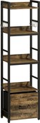 HOMCOM Bibliotecă cu 4 niveluri, etajeră de depozitare îngustă cu sertar, 8 cârlige, , 39 x 26 x 136,5 cm, maro rustic | Aosom Romania