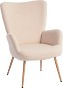 HOMCOM Fotoliu Modern Imbottito pentru Sufragerie, Fotoliu pentru Dormitor din Țesătură Sherpa cu Spătar Înalt și Brațe, Fotoliu Relax cu Cadru din Oțel pentru Sufragerie, Bej | Aosom Romania