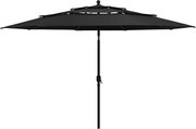 vidaXL Umbrelă grădină cu 3 niveluri, stâlp aluminiu, negru, 3,5 m
