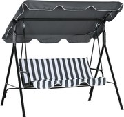 Outsunny Leagăn tip Hollywood, leagăn de grădină, bancă balansoar 3 locuri cu copertină, oțel, 172 x 110 x 153 cm, Gri+Alb | Aosom Romania