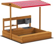 Outsunny Nisipar din lemn pentru copii cu copertină reglabilă și jucării de bucătărie Juego para Niños 3-7 Años 114x110x110 cm Maro | Aosom Romania