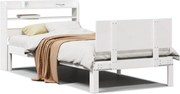 vidaXL Cadru de pat cu tăblie, alb, 75x190 cm, lemn masiv de pin