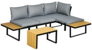 Outsunny Set de Mobilier de Grădină pentru 3 Persoane cu Perne de Ședere, Cadru din Aluminiu, Aspect de Lemn, Gri închis+Natur | Aosom Romania