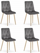 Set 4 Scaune Bucatarie/Dining Fido Picioare Finisaj Lemn, Catifea Gri