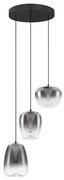 Lustra moderna cu 3 pendule LED, Metal, Sticla, Gri Fumuriu, OBLO