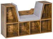 HOMCOM Bibliotecă-bancă 2 în 1 cu perne de șezut, etajeră cub cu 6 compartimente deschise, 102 x 30 x 61 cm, maro rustic | Aosom Romania