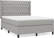 vidaXL Pat box spring cu saltea, gri deschis, 140x190 cm, textil
