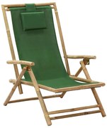 vidaXL Scaun rabatabil de relaxare, verde, bambus &amp; țesătură