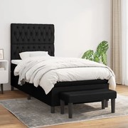 vidaXL Pat box spring cu saltea, negru, 90x190 cm, textil