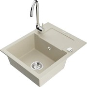 Mexen Enzo chiuvetă din granit cu 1 compartiment, cu scurgător și baterie de bucătărie Telma, bej - 6506-69-670200-00