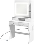 HOMCOM Masă de Toaletă cu Oglindă Iluminată LED, Masă de Machiaj cu Stație de Încărcare, 4 sertare și rafturi de depozitare, 90x45x160 cm, Alb