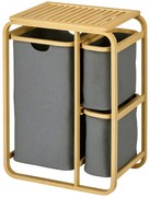 HOMCOM Coș de rufe cos de depozitare coș de rufe murdare din bambus 3 coșuri - 49l x 33P x 70H cm gri | Aosom Romania