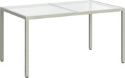 vidaXL Masă de grădină alb 150x90x75 cm sticlă securizată & poliratan