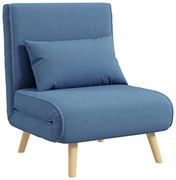 HOMCOM Fotoliu chauffeuse convertibil 3-în-1 pat/fotoliu 1 loc spătar 5 poziții din material textil cu pernă, albastru | Aosom Romania