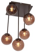 Plafonieră de design bronz cu sticlă bronzată cu 5 lumini - Atena