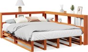vidaXL Pat cu bibliotecă fără saltea maro 135x190 cm lemn masiv de pin