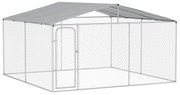 PawHut Țarc pentru Câini Talie Medie, Metal Galvanizat, Acoperiș Oxford, Ușă cu Zăvor, 400x230x232 cm, Argintiu | Aosom Romania
