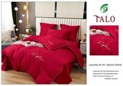 Lenjerie Bumbac Fin Deluxe cu Broderie, Pat Dublu - Rosu